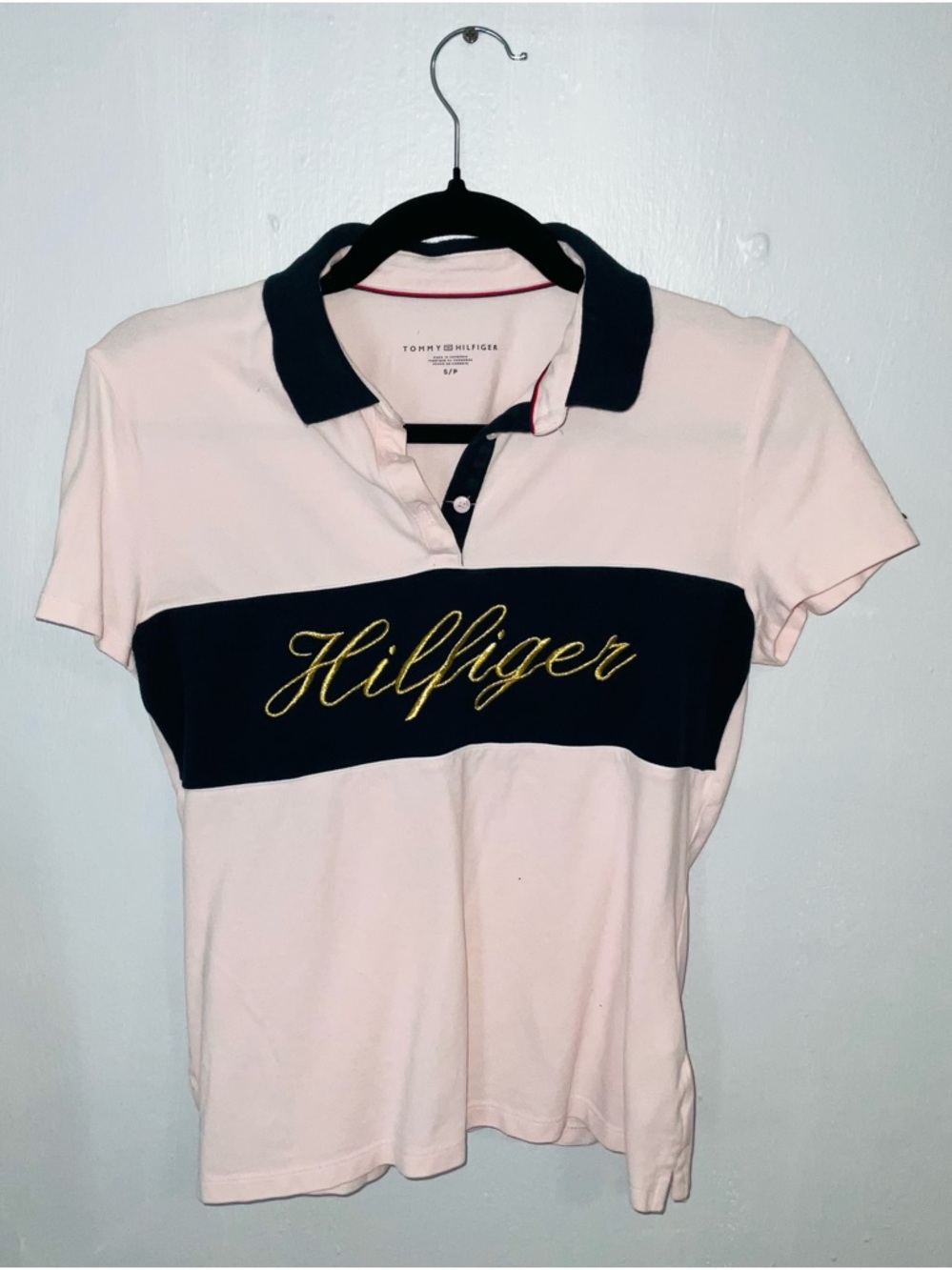 Tommy Hilfiger Pink Polo with Navy Script Band